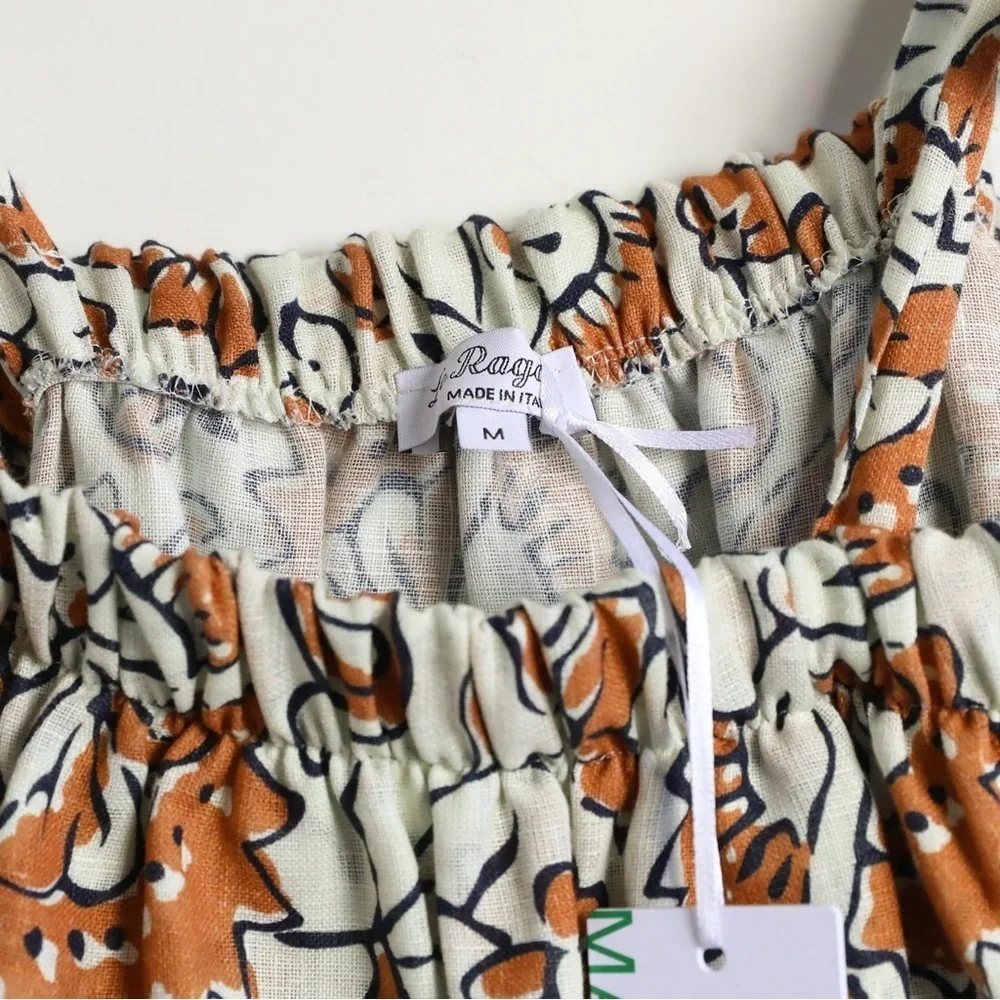 NWT Le Ragazze made in Italy 100% linen top M tiered floral print cottagecore - Picture 5 of 14